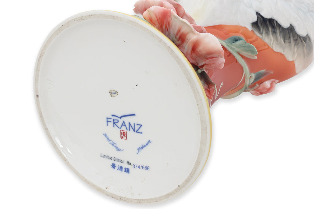 A FRANZ CRANE AND ROSES PORCELAIN VASE