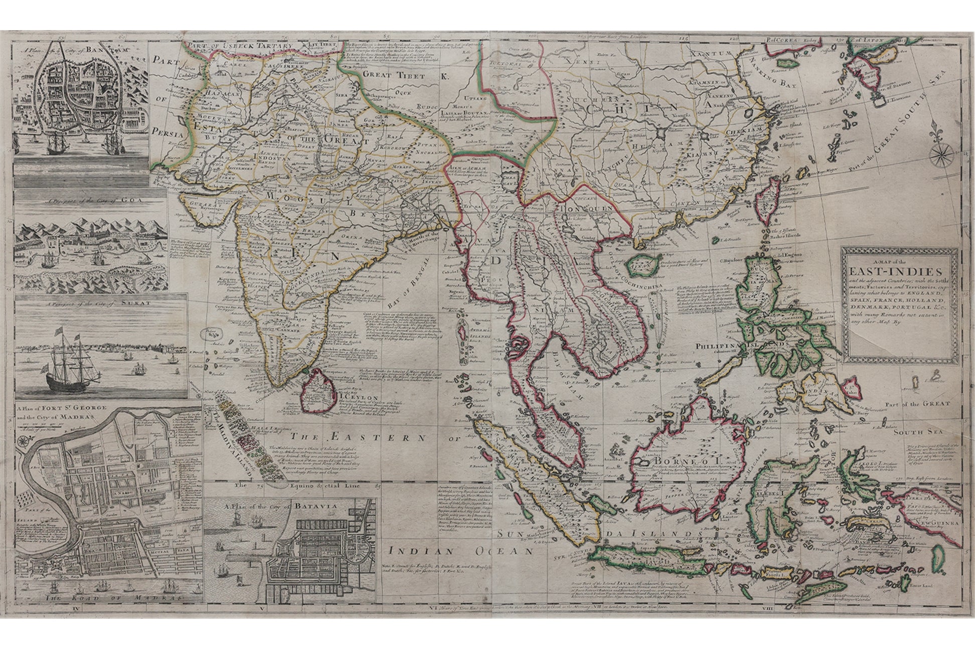 A LARGE EARLY 18TH CENTURY IRISH MAP OF SOUTHEAST ASIA
