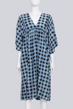 GANNI - A BLACK AND BLUE CHECKERED YOKE DRESS