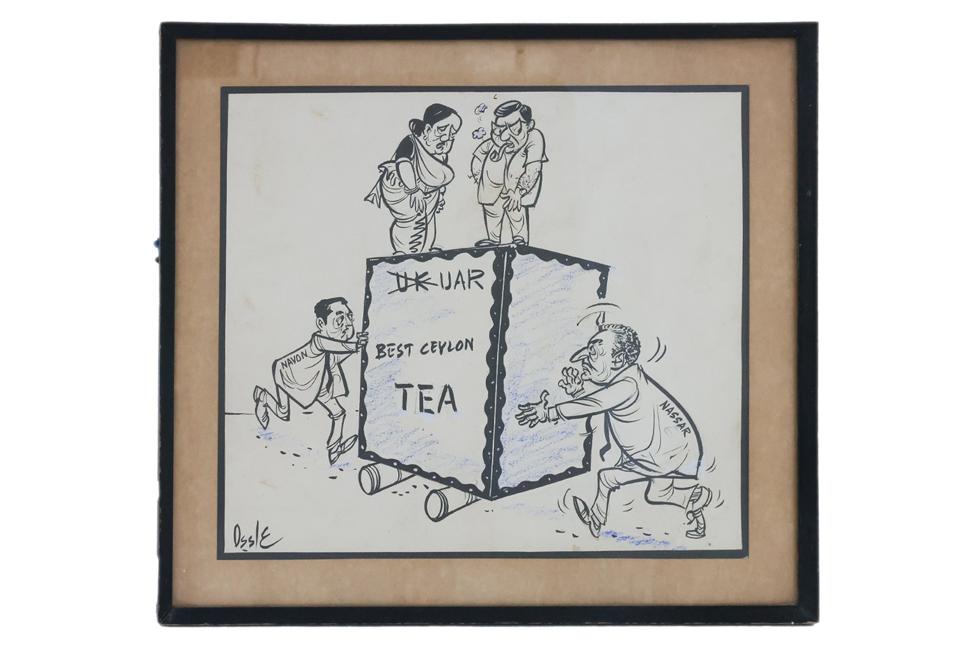 AN ORIGINAL POLITICAL NEWSPAPER CARTOON - 'WHO'S PUSHING WHOM?'