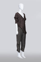 HAIDER ACKERMANN - A STONE BROWN POCKET SLEEVE BLOUSE AND TROUSER ENSEMBLE