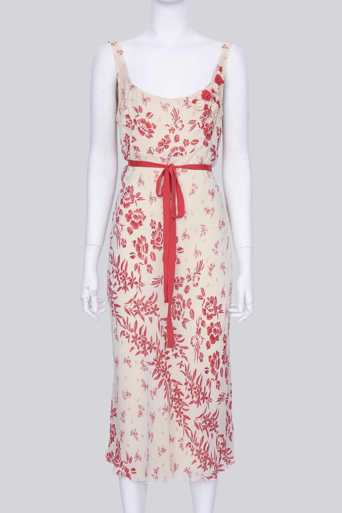 BLUGIRL BLUMARINE - A WHITE AND RED FLORAL MIDI DRESS