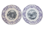 A PART SET OF FOUR FRENCH OPAQUE DE GIEN 'LES GRANDE CHASSES' PORCELAIN PLATES
