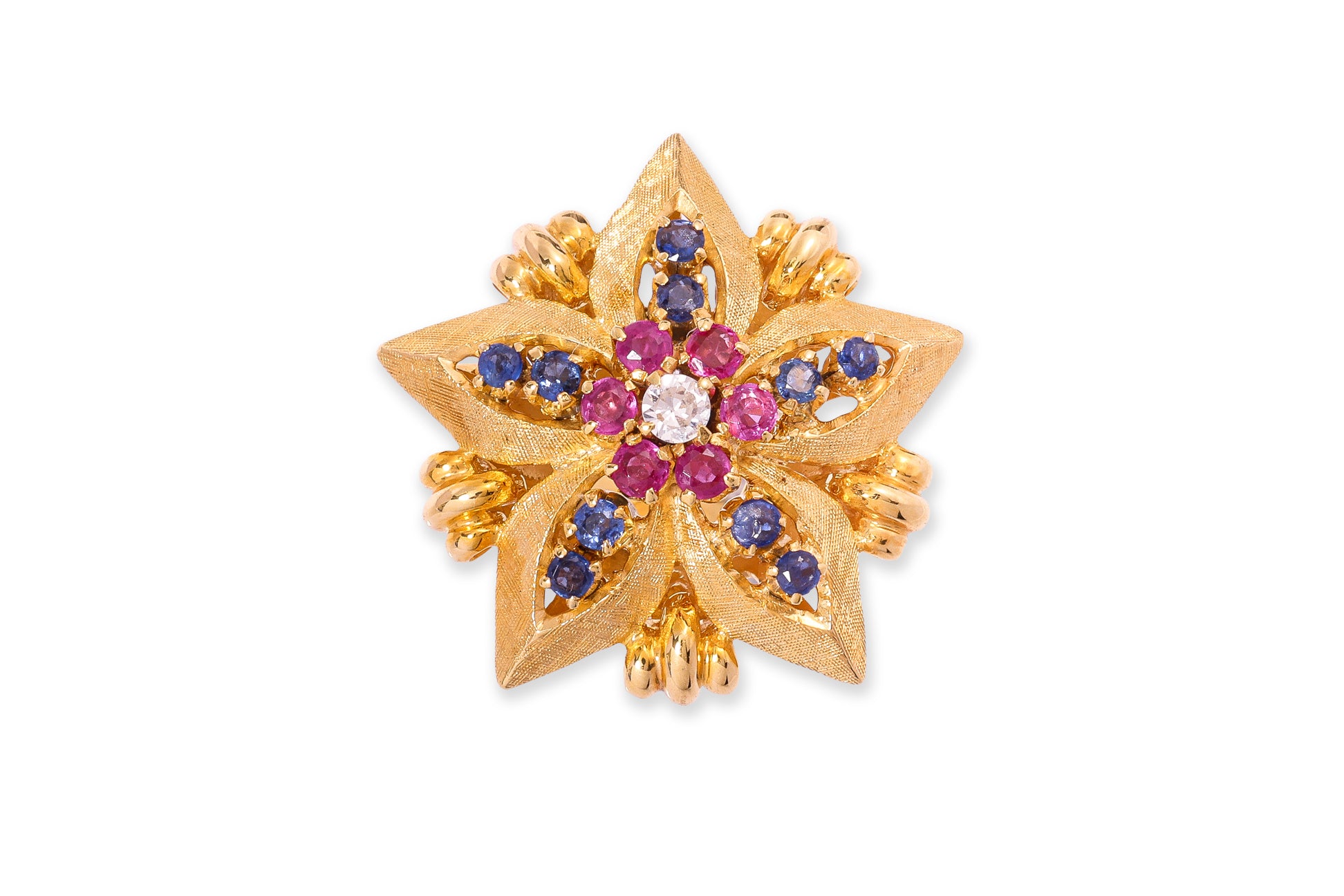 A DIAMOND, RUBY AND SAPPHIRE 'FLOWER' RING