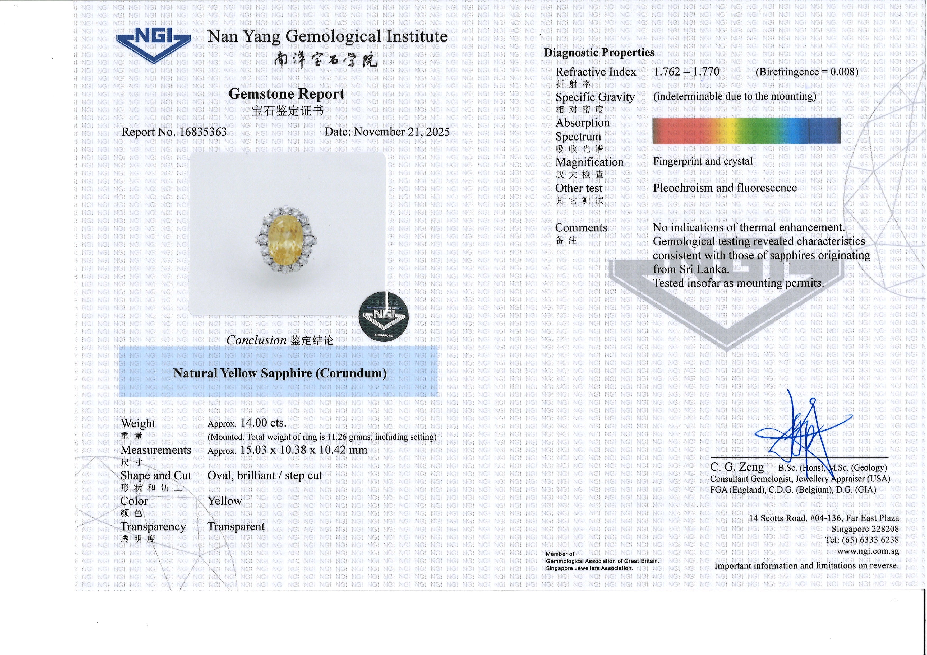 A LARGE UNHEATED YELLOW SAPPHIRE AND DIAMOND RING