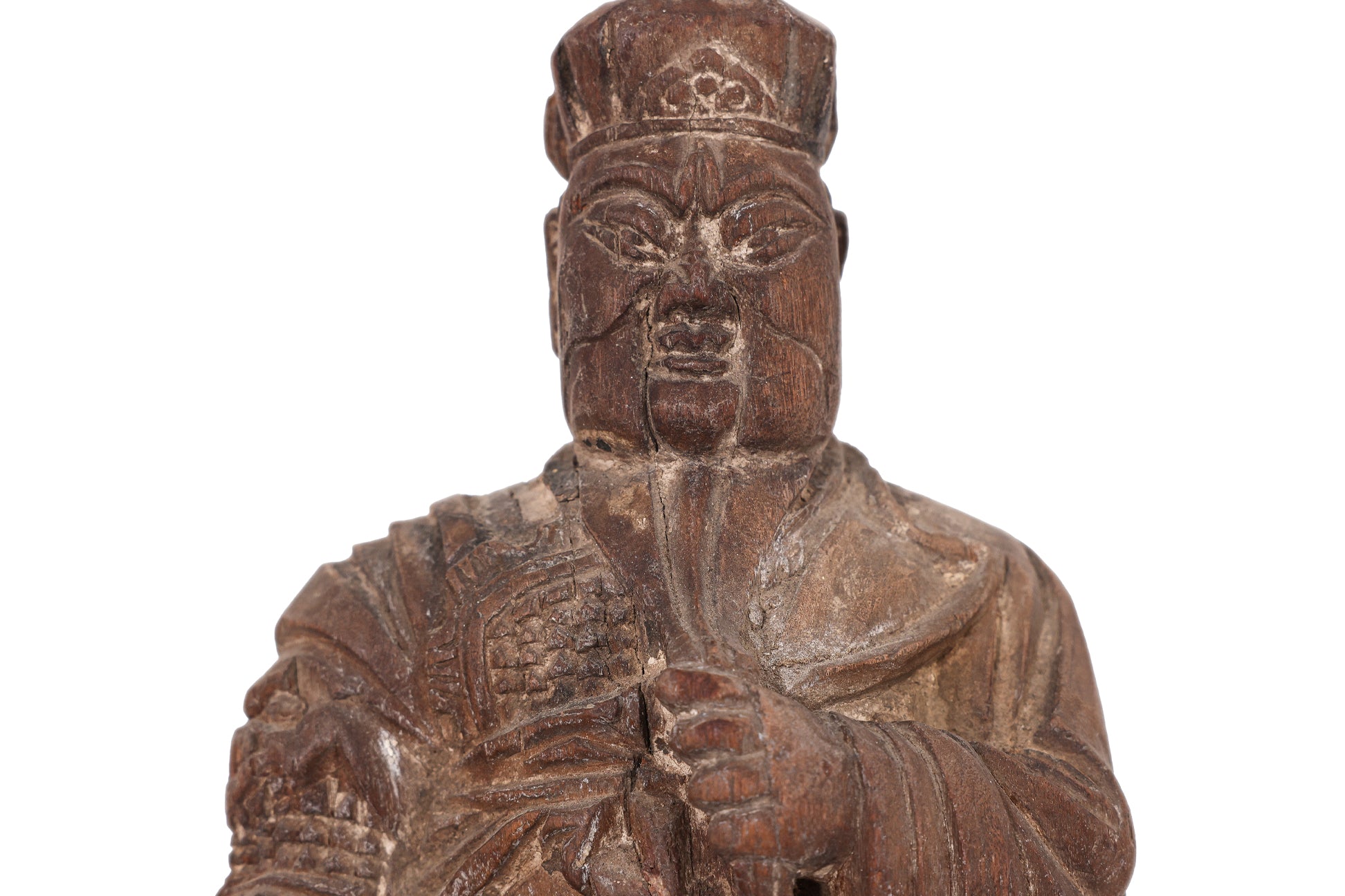 A CARVED POLYCHROME FIGURE OF GUANDI