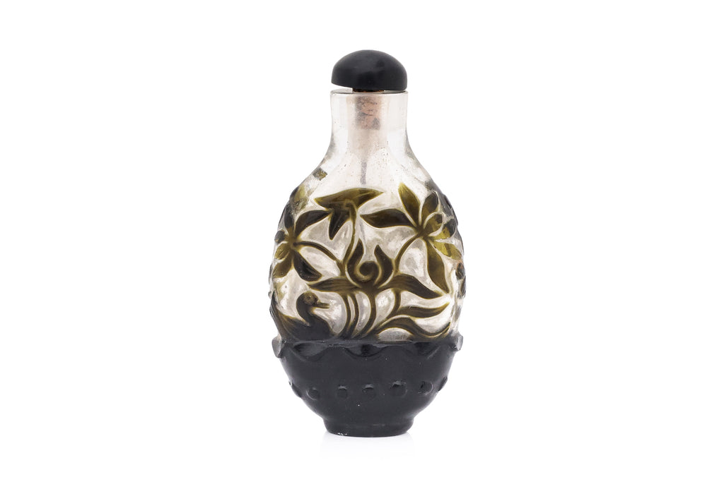 AN OVERLAY GLASS 'BIRD AND FLOWER' SNUFF BOTTLE