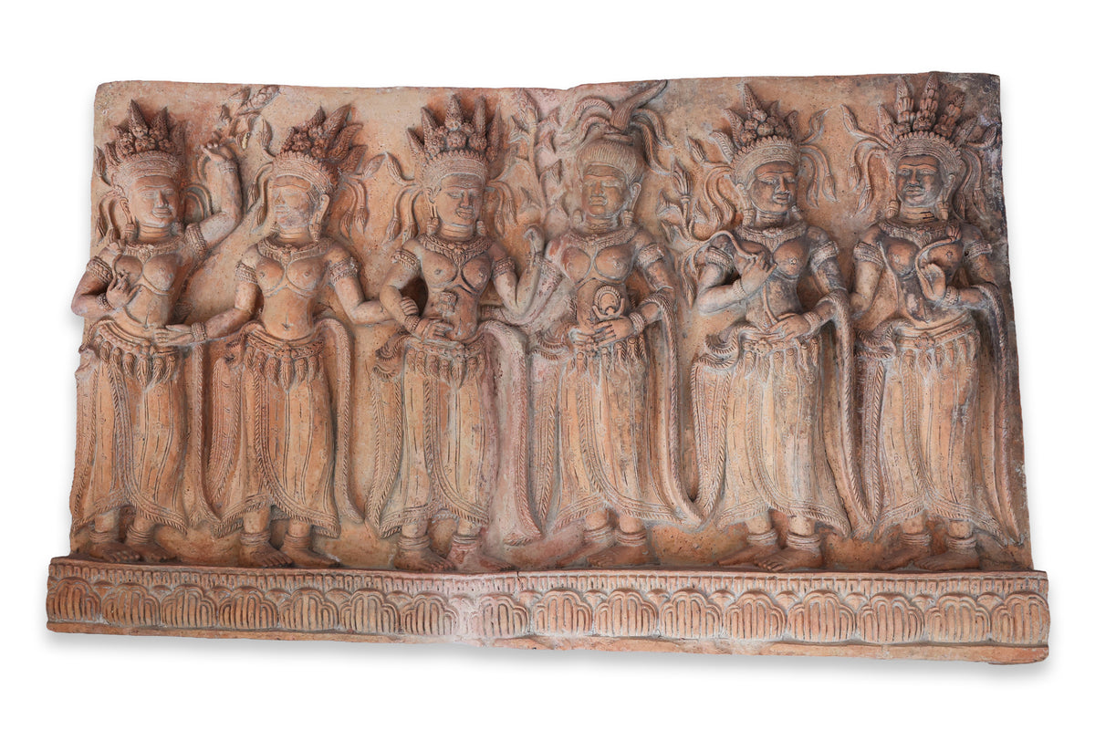 A SOUTH EAST ASIAN TERRACOTTA PANEL WITH FIGURAL RELIEF