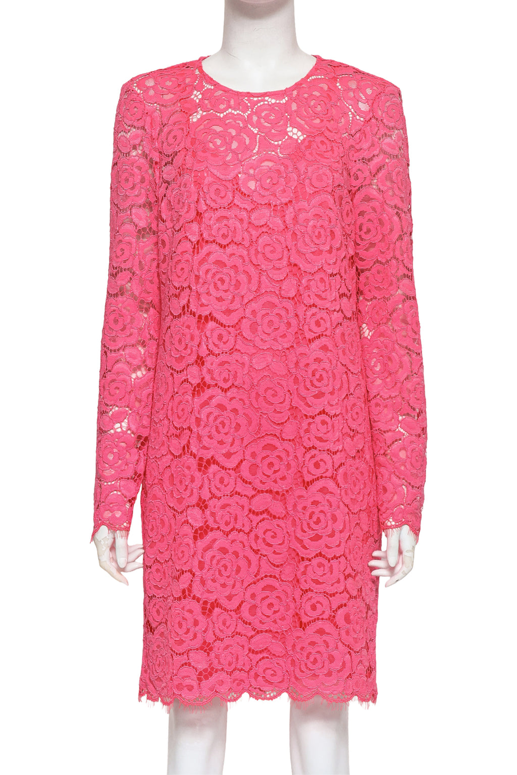 DKNY - A HOT PINK FLORAL LACE LONG SLEEVE DRESS