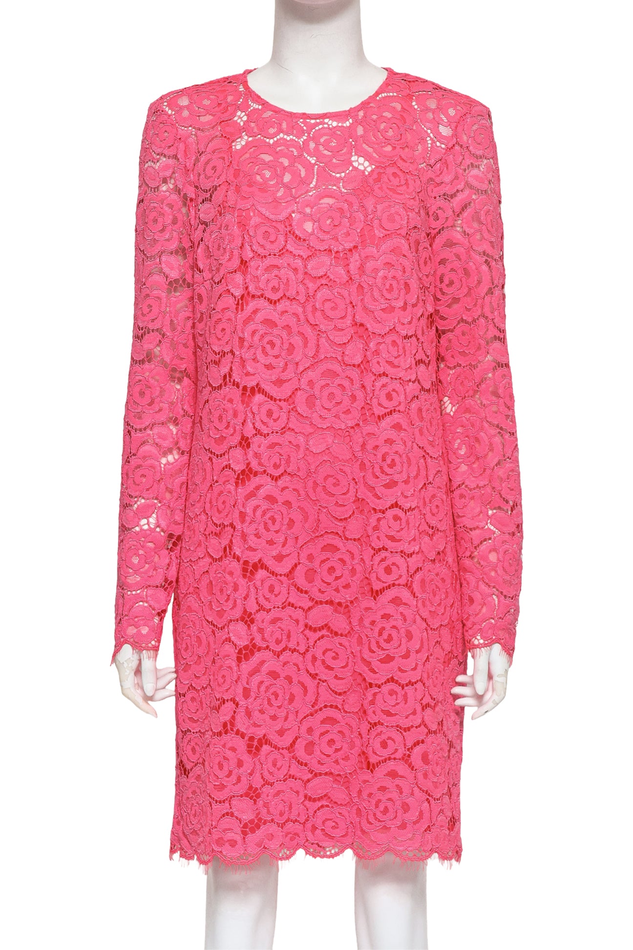 DKNY - A HOT PINK FLORAL LACE LONG SLEEVE DRESS