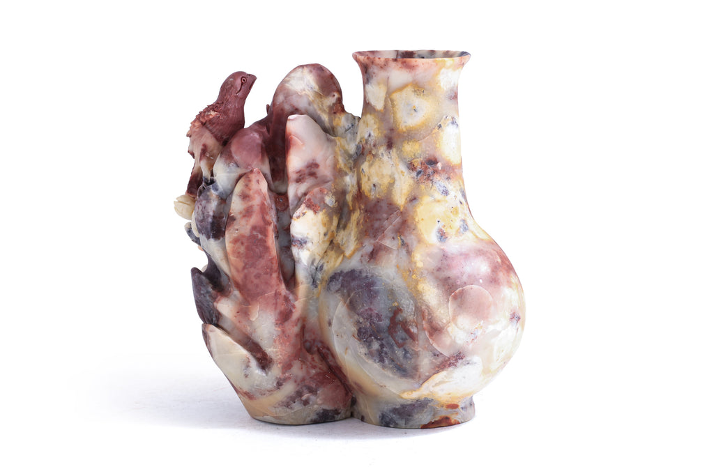 A SHOUSHAN STONE VASE WITH BIRDS AND PEONIES