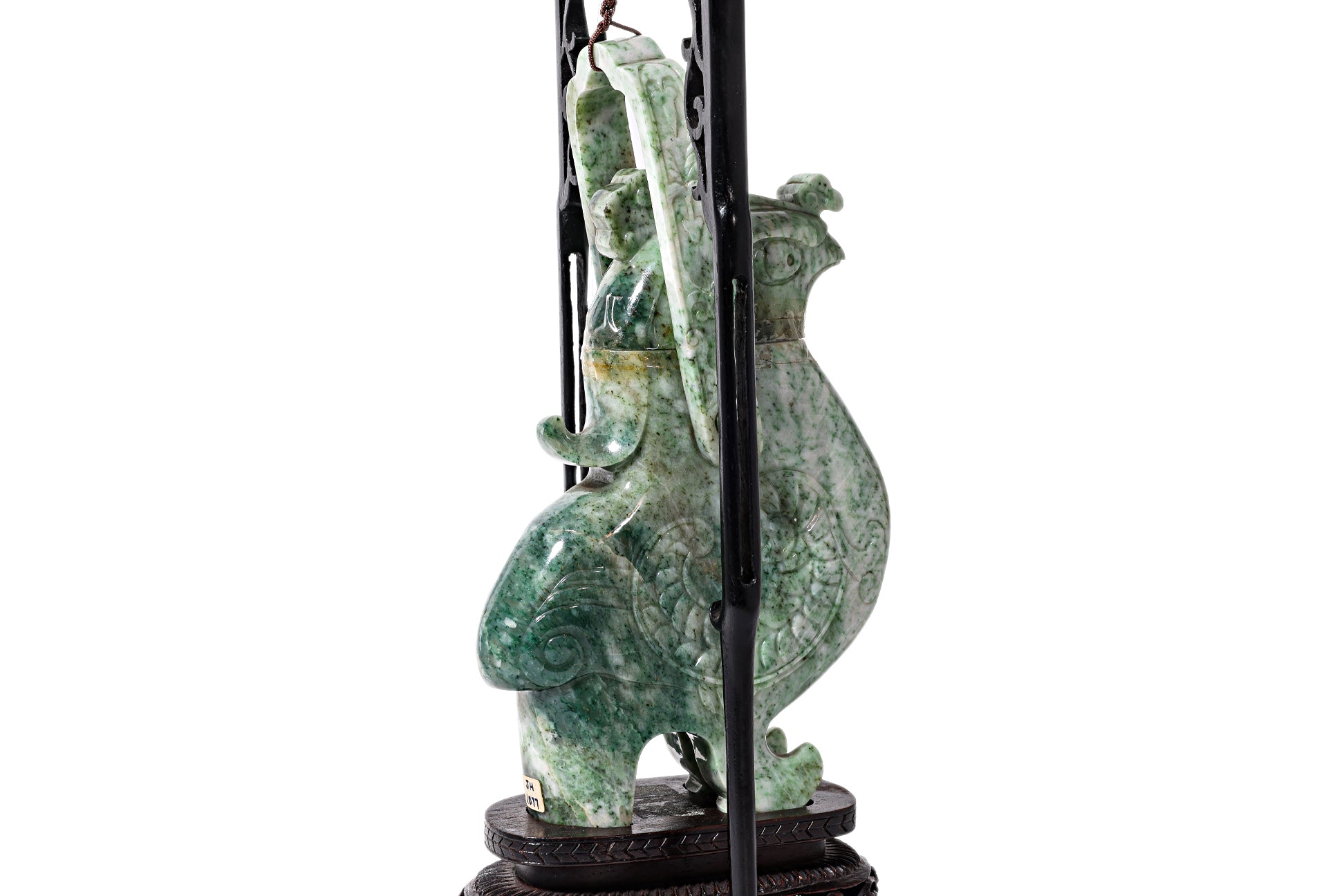 A JADEITE BIRD FORM VASE AND COVER WITH HANDLE