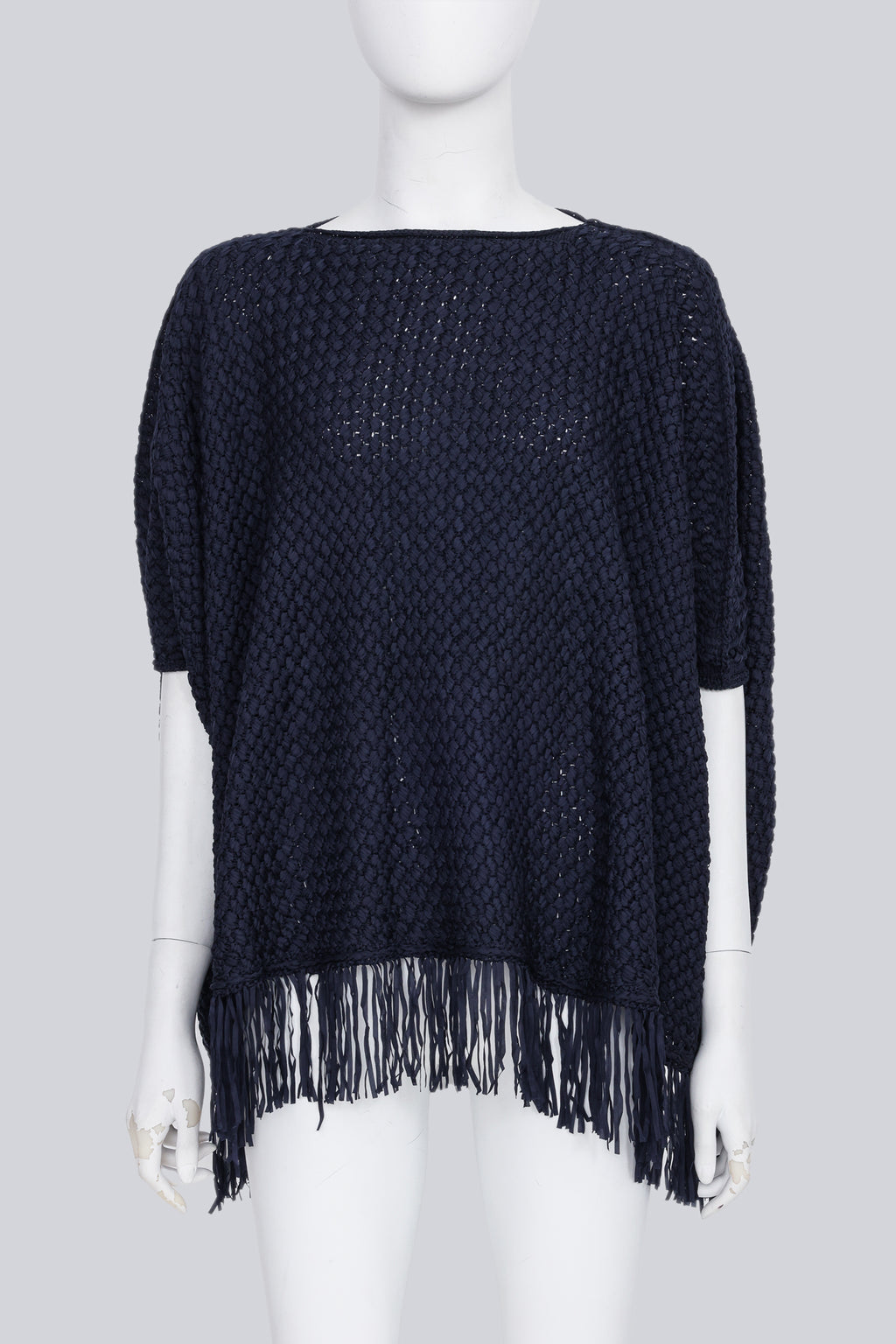JUNYA WATANABE COMME DES GARCONS - A 2013 NAVY WOVEN PONCHO WITH TASSELS