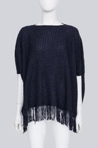 JUNYA WATANABE COMME DES GARCONS - A 2013 NAVY WOVEN PONCHO WITH TASSELS