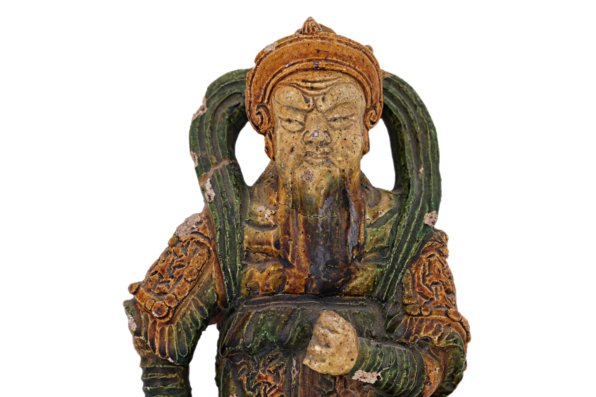 A SANCAI GUAN YU FIGURAL ROOF TILE