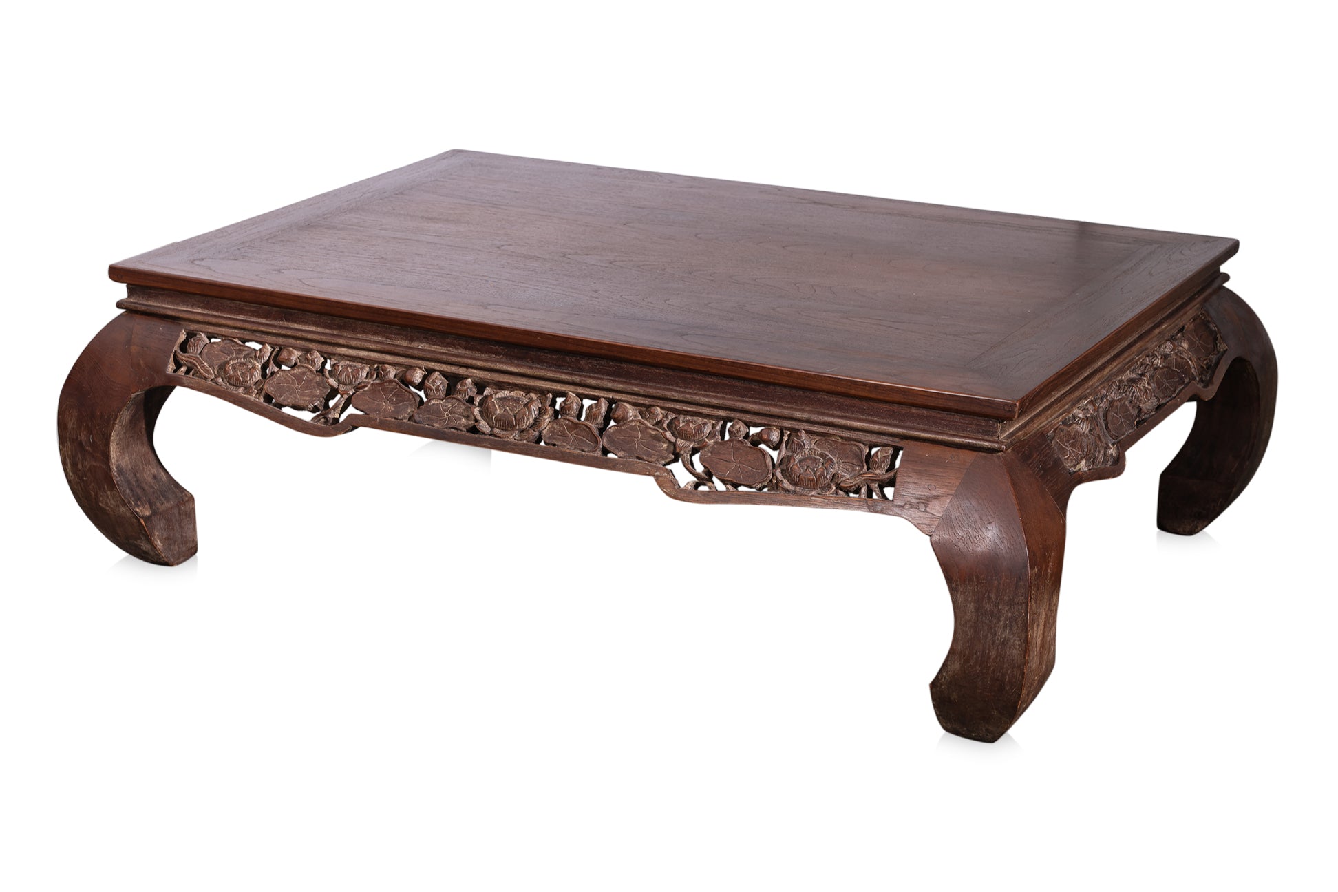 A CARVED TEAK RECTANGULAR COFFEE TABLE