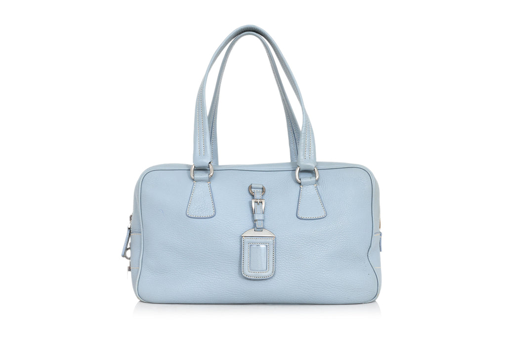 PRADA - A PALE BLUE LEATHER SHOULDER BAG