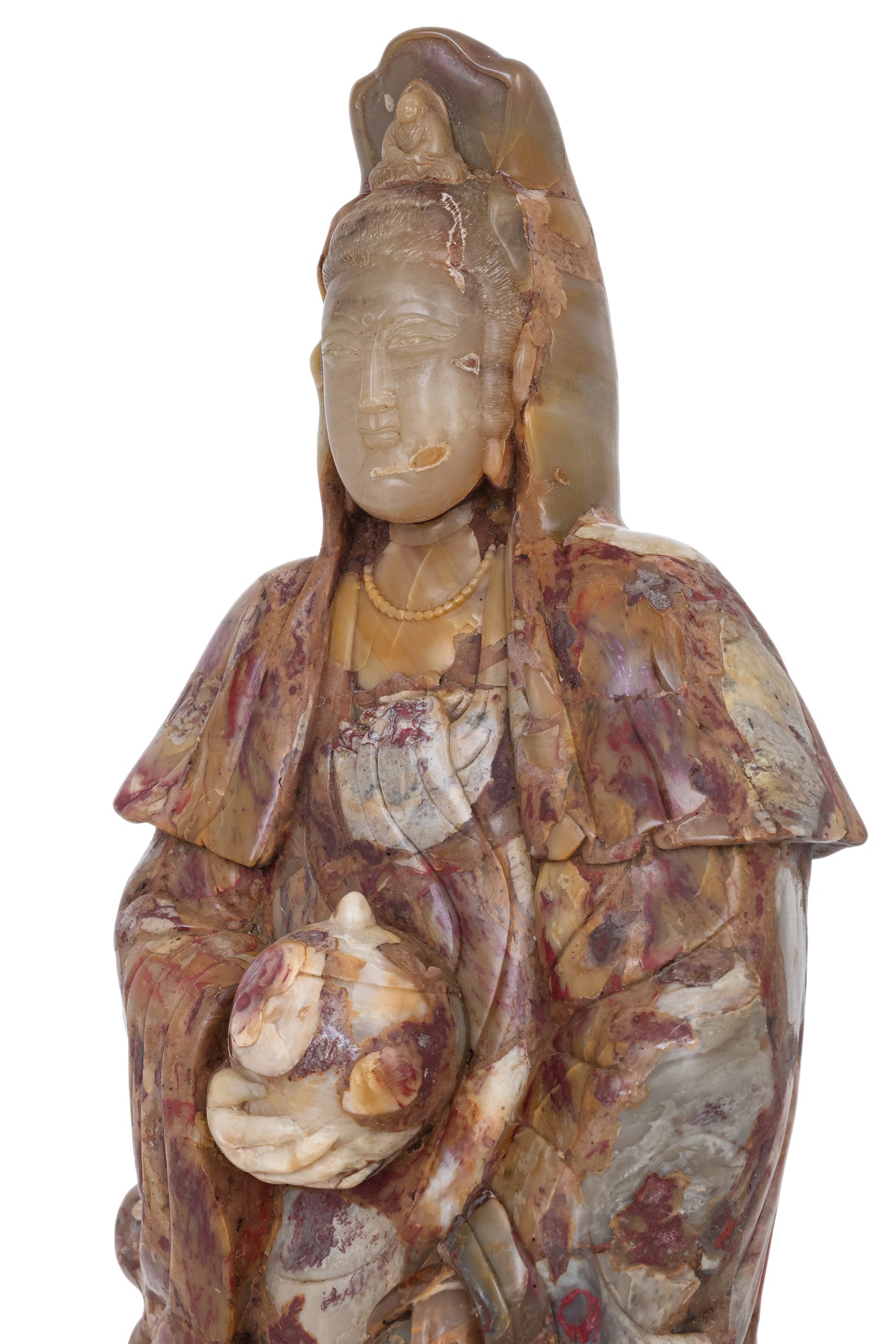A LARGE SOAPSTONE MODEL OF GUANYIN
