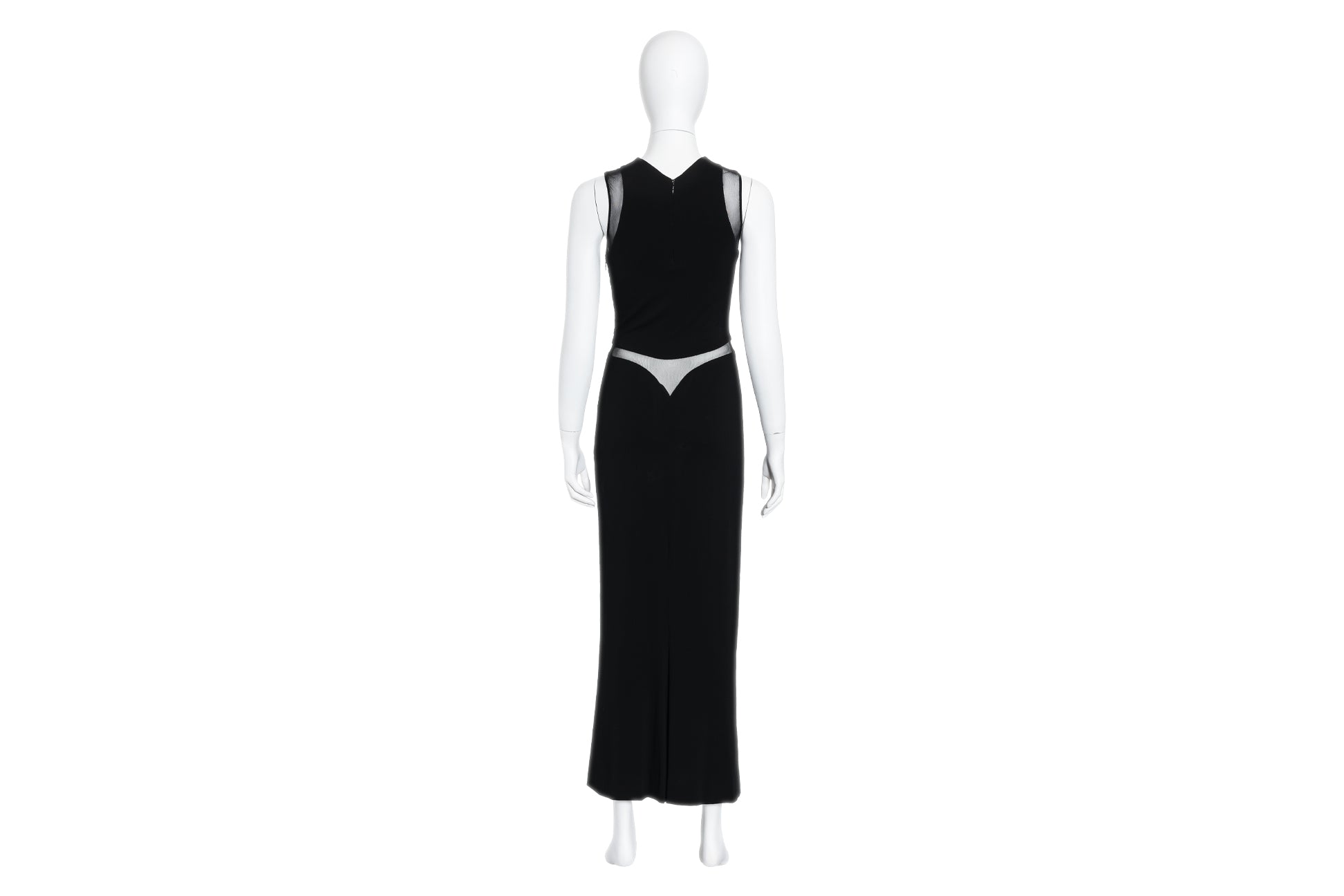 A VERA WANG BLACK SLEEVELESS EVENING GOWN