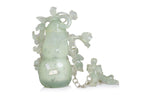 A SERPENTINE JADE DOUBLE GOURD VASE AND COVER