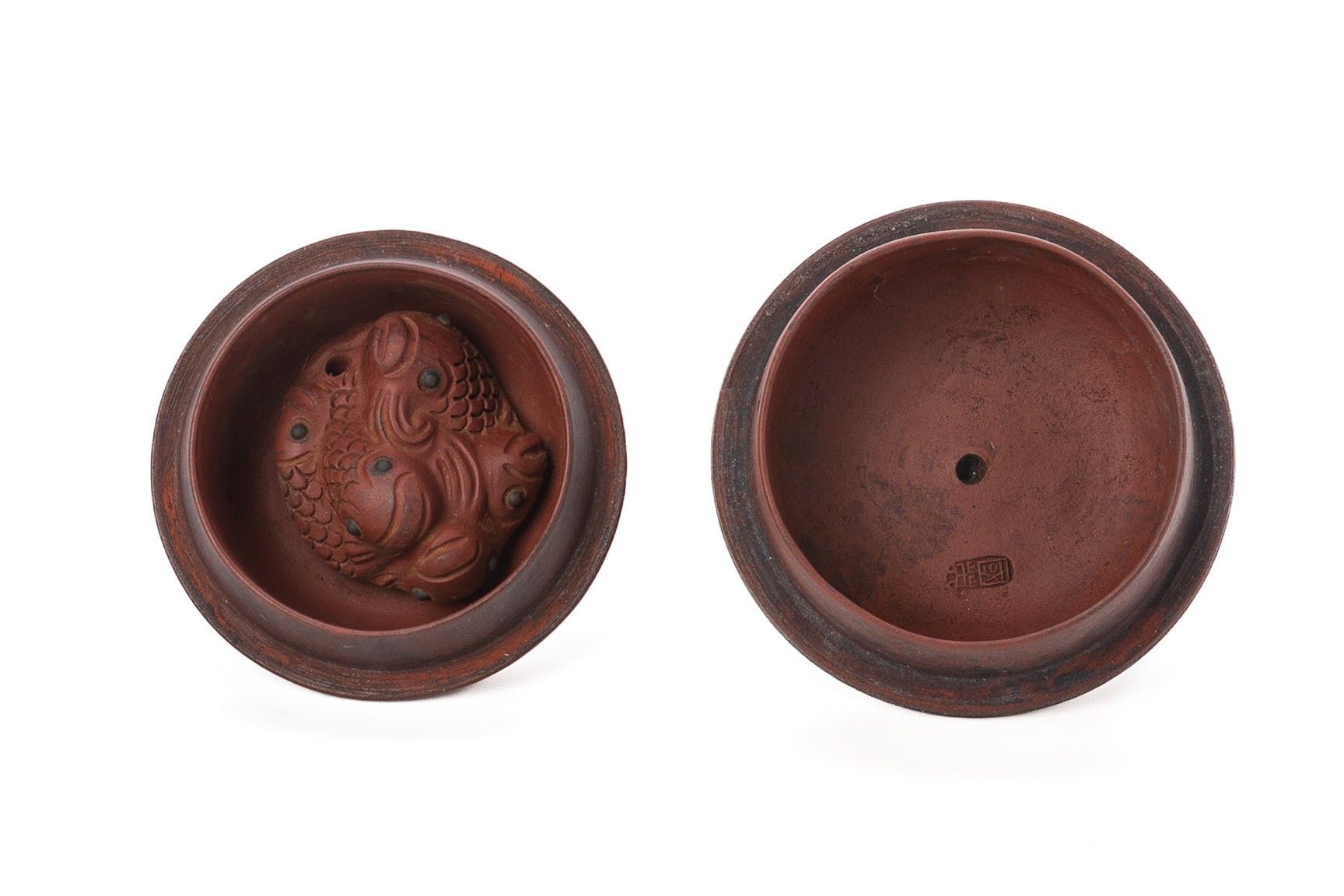 TWO DECORATED YIXING POTTERY TEA POTS