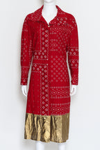 KOLOR - A RED BANDANA STYLE PRINTED DRESS WITH GOLD BOTTOM AND MULTI-ROPE BELT