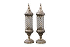 A PAIR OF METAL AND GLASS TABLE LAMPS