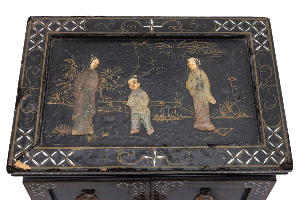TWO CHINESE LACQUER JEWELLERY BOXES