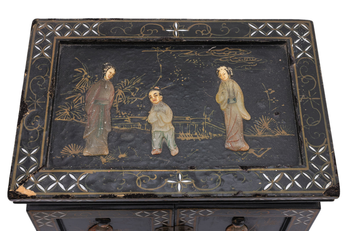 TWO CHINESE LACQUER JEWELLERY BOXES