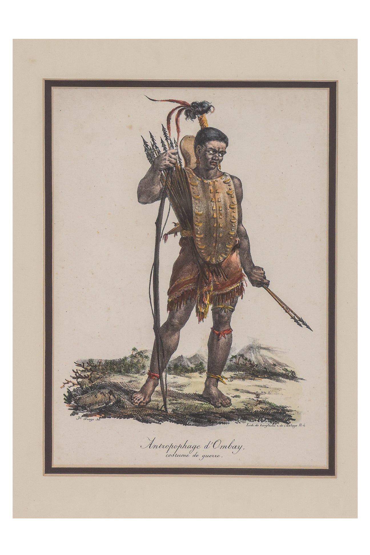 THREE HAND-COLOURED ETHNOGRAPHIC ENGRAVINGS, J ARAGO, 1842