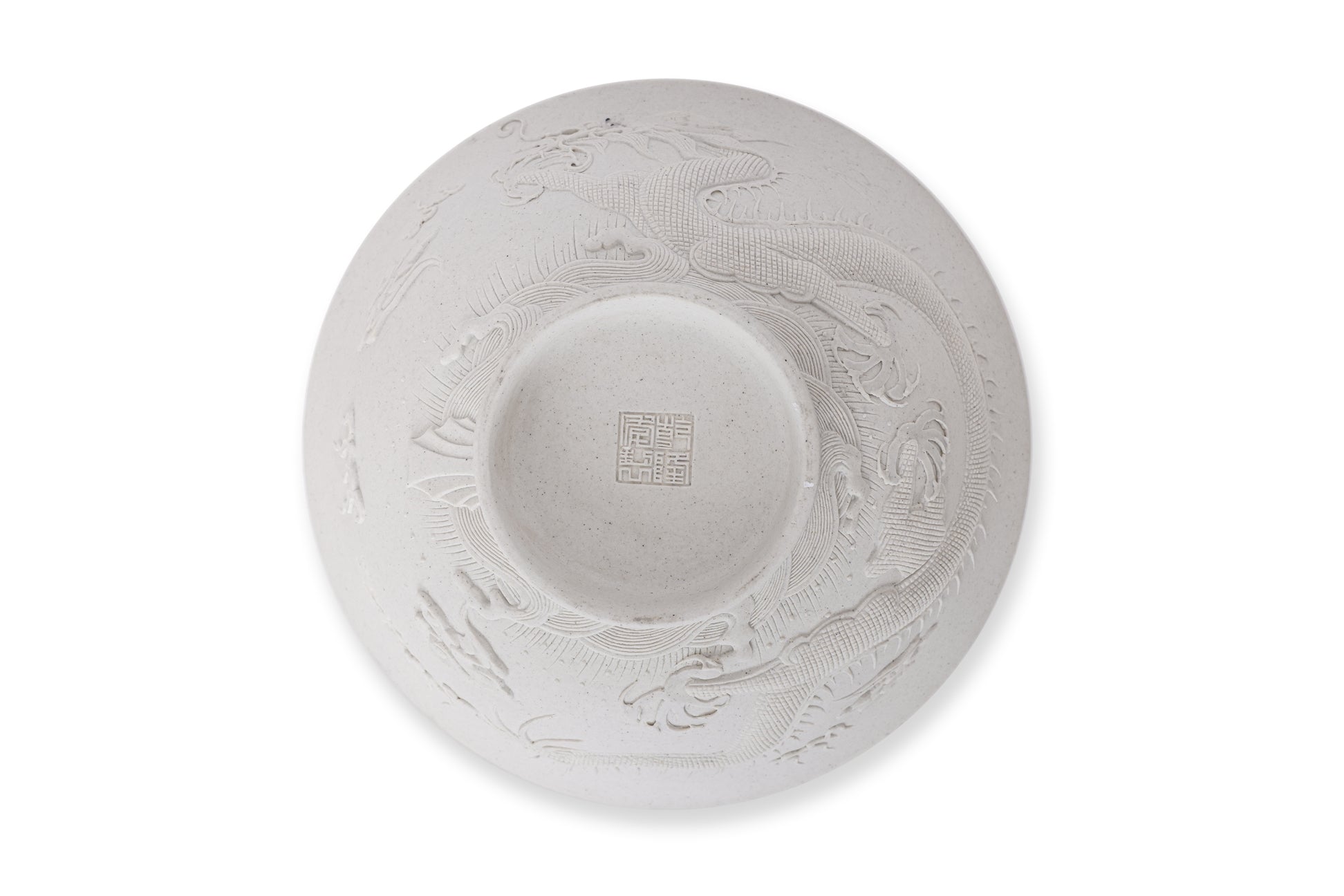 A CARVED BISCUIT PORCELAIN BOWL AND CIRCULAR BOX