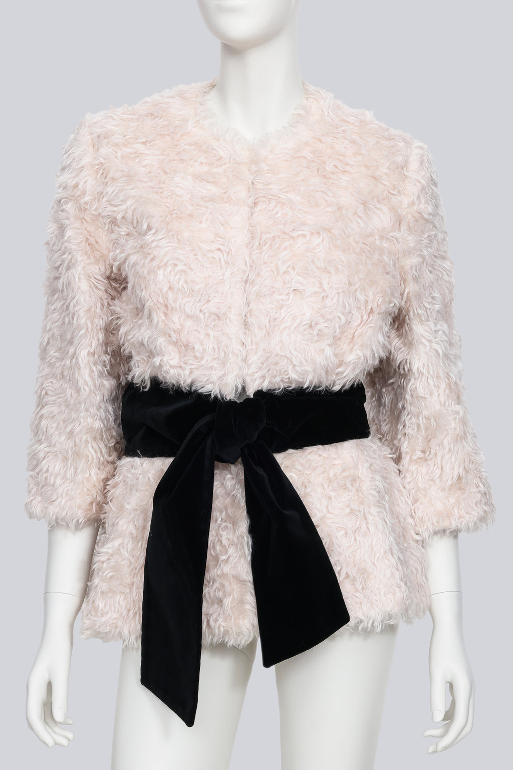 ISA ARFEN - A CREAM MOHAIR JACKET WITH BLACK VELVET BELT