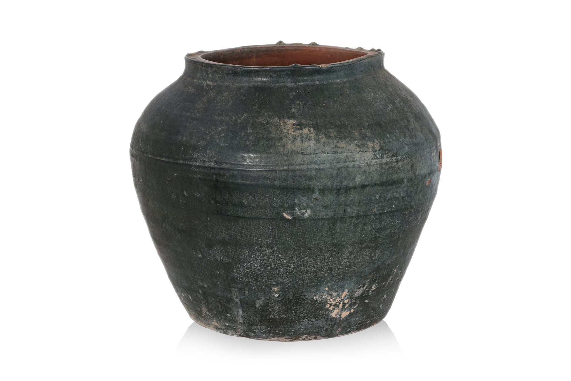 A LARGE GREEN GLAZED POTTERY JAR