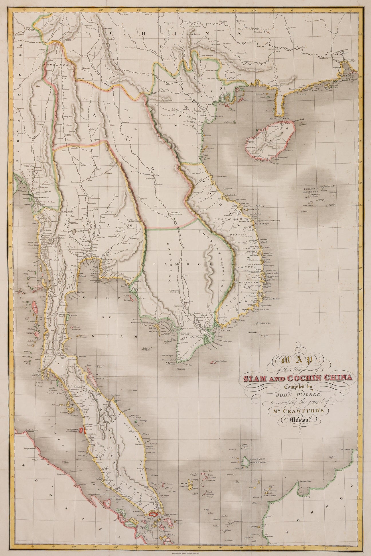 A MAP OF THE KINGDOMS OF SIAM AND COCHIN CHINA, JOHN WALKER, 1828