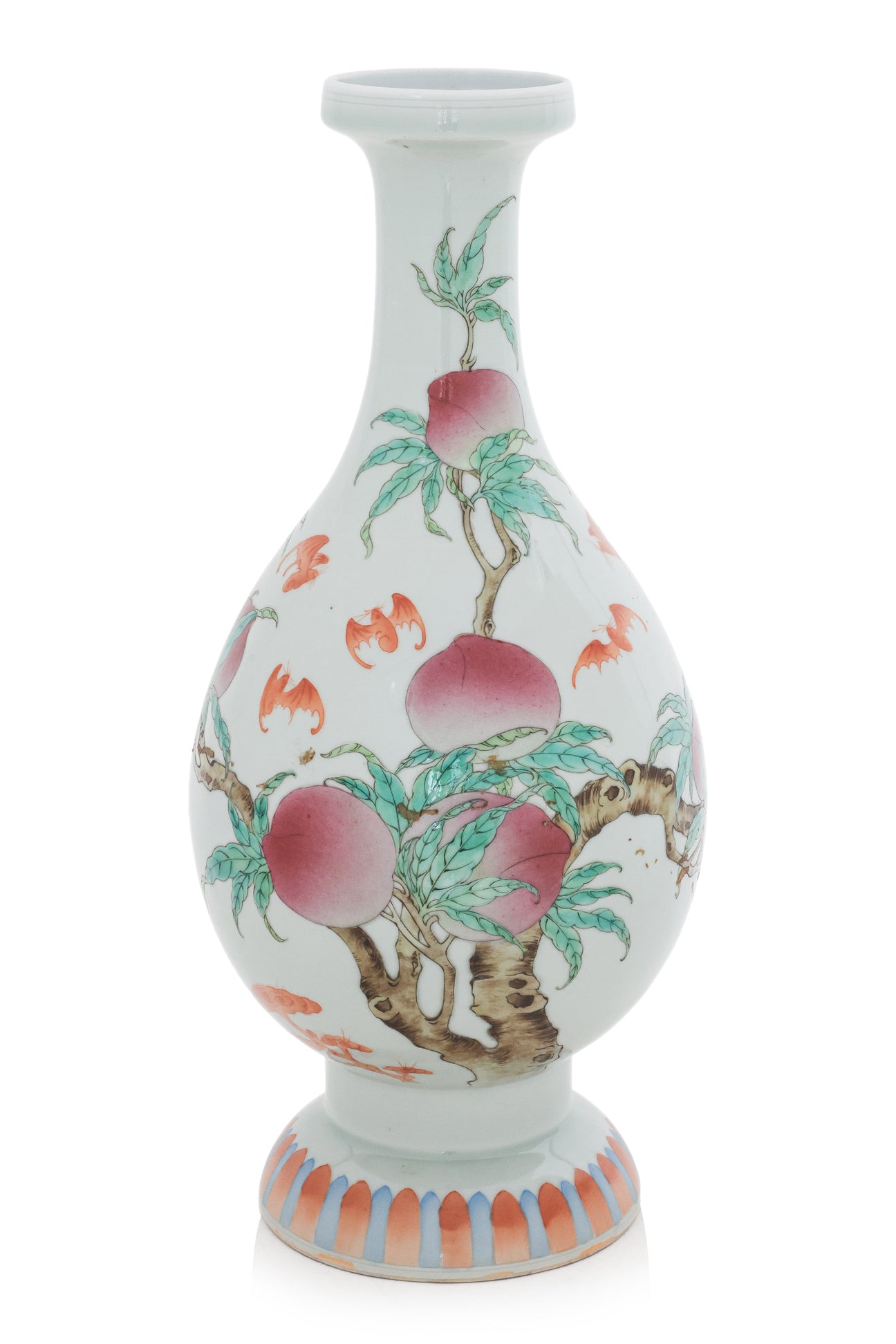 A FAMILLE ROSE 'PEACH AND BAT' BOTTLE VASE