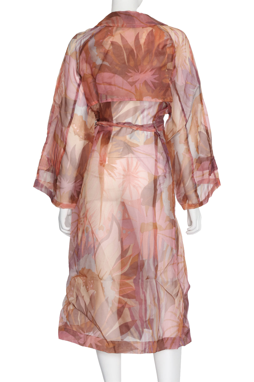 DRIES VAN NOTEN - A SHEER FLORAL PRINT SILK ROBE