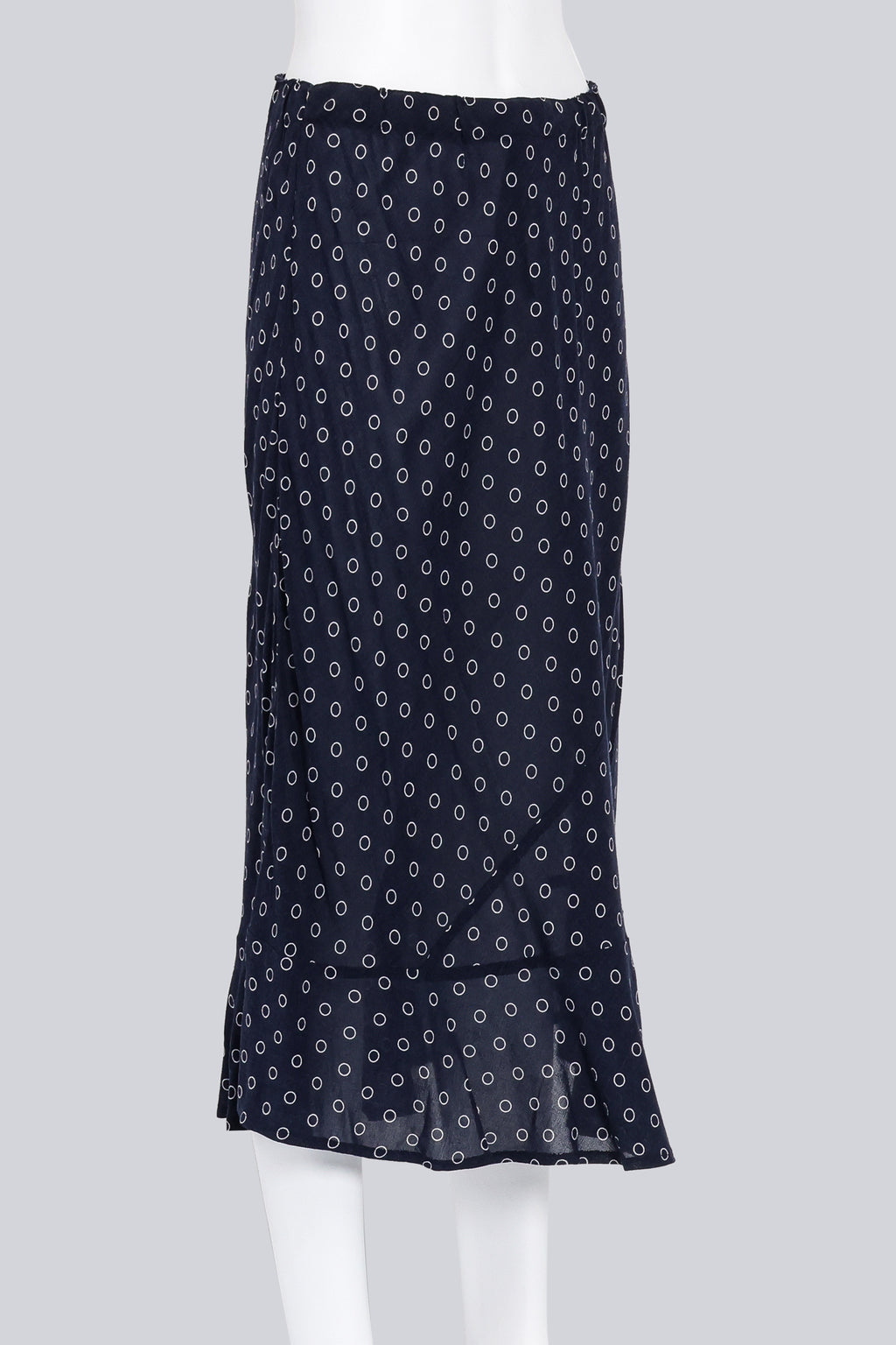 COMME DES GARCONS - A NAVY MAXI SKIRT WITH A WHITE RING PATTERN