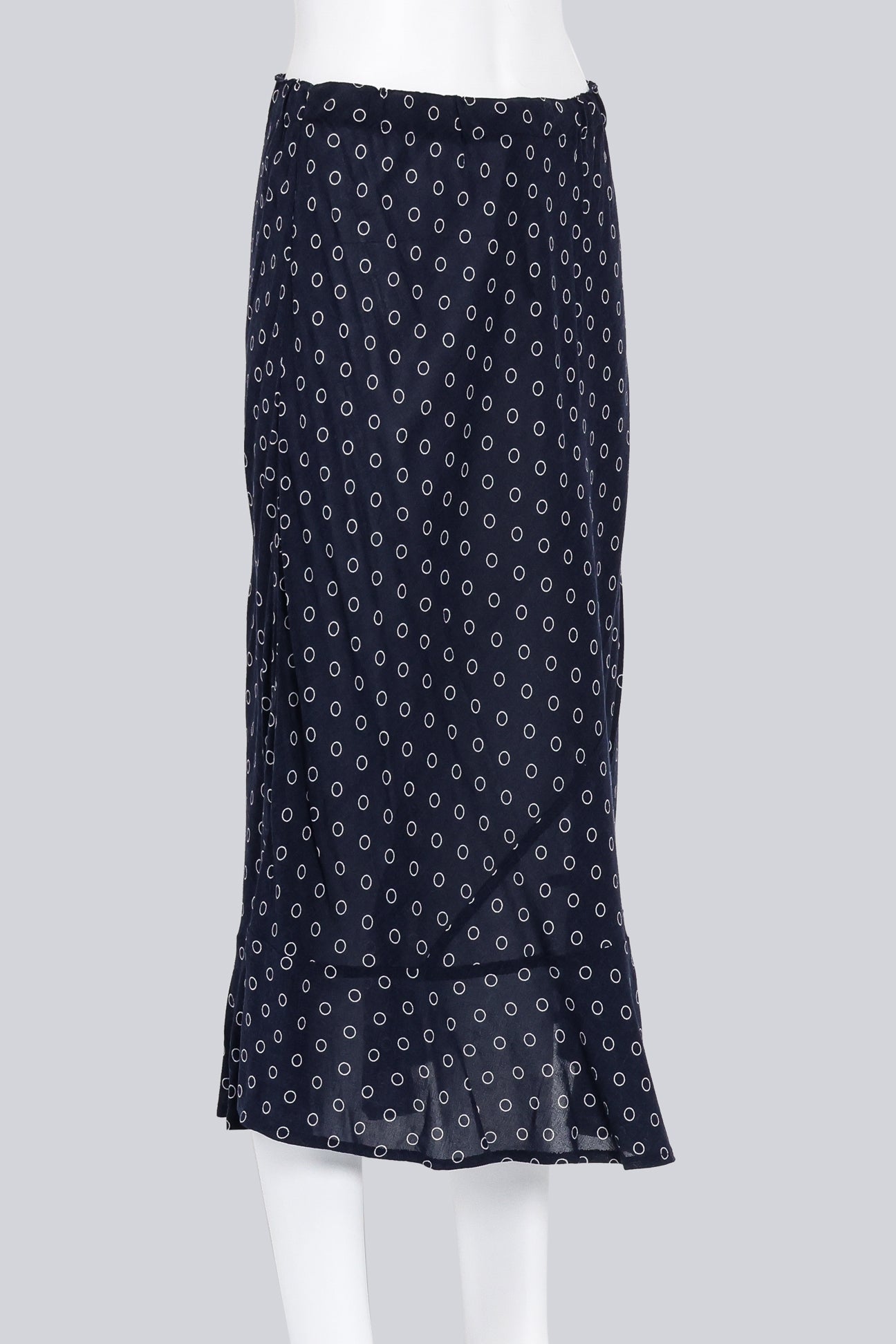 COMME DES GARCONS - A NAVY MAXI SKIRT WITH A WHITE RING PATTERN