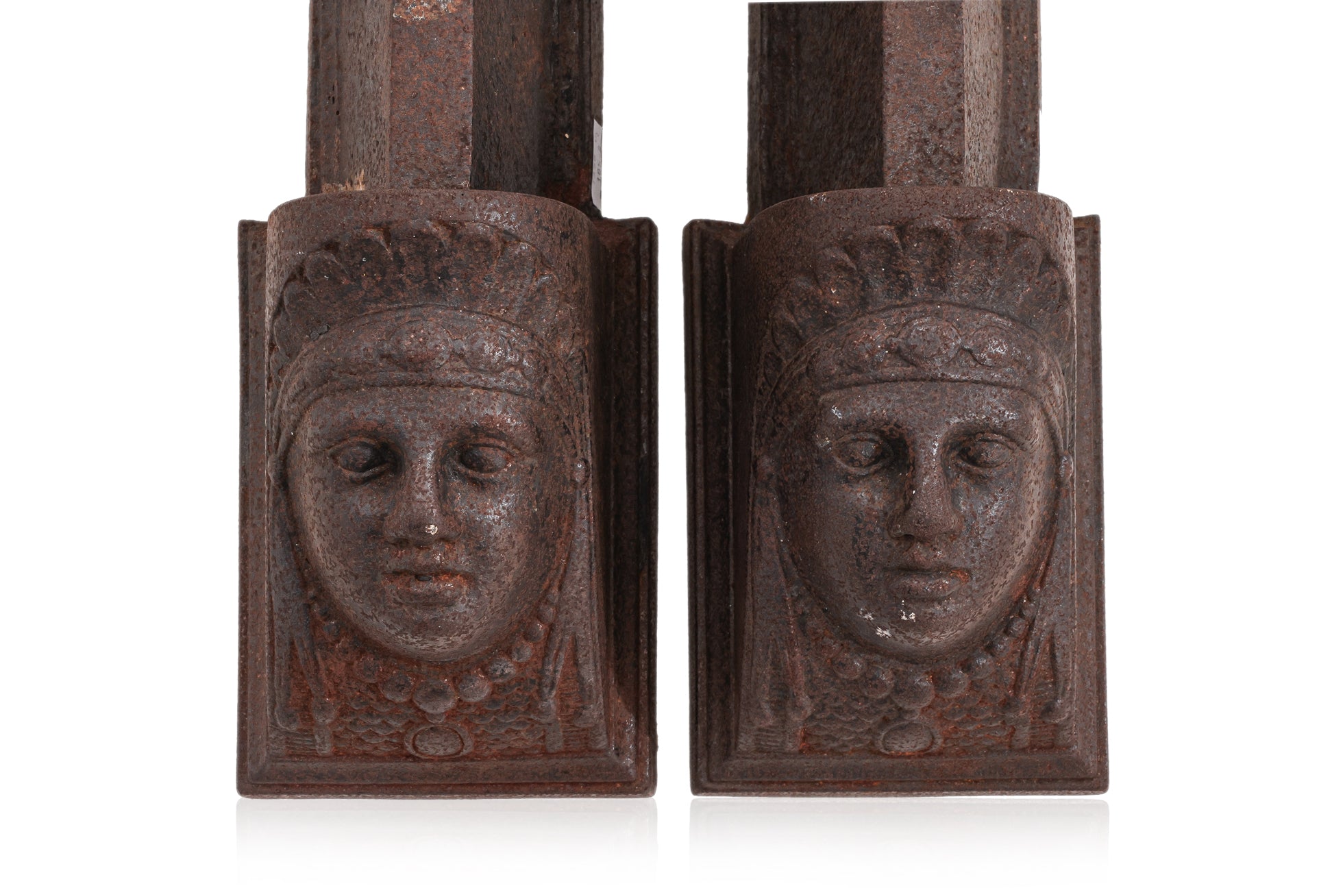 A PAIR OF FRENCH CAST IRON FIRE DOGS