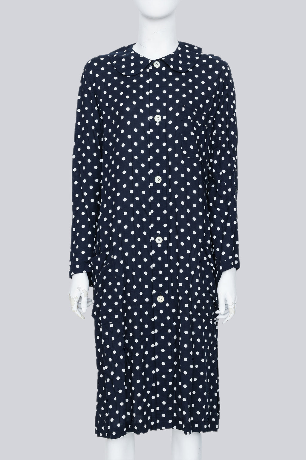 COMME DES GARÇONS - A 2013 NAVY AND WHITE POLKA DOT LONG SLEEVE DRESS
