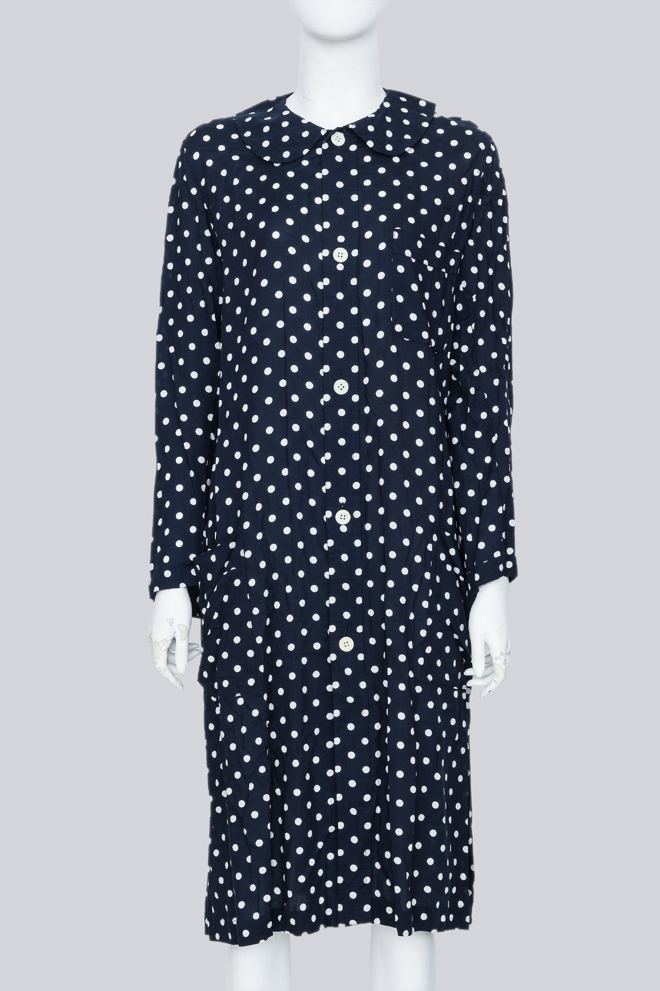 COMME DES GARÇONS - A 2013 NAVY AND WHITE POLKA DOT LONG SLEEVE DRESS