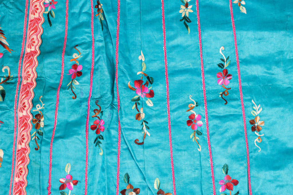 A BLUE SILK PHOENIX AND PEONY EMBROIDERED SKIRT
