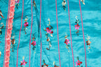 A BLUE SILK PHOENIX AND PEONY EMBROIDERED SKIRT