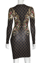 ALEXANDER MCQUEEN - A MIRRORED BAROQUE FLORAL PRINT LONG SLEEVE DRESS