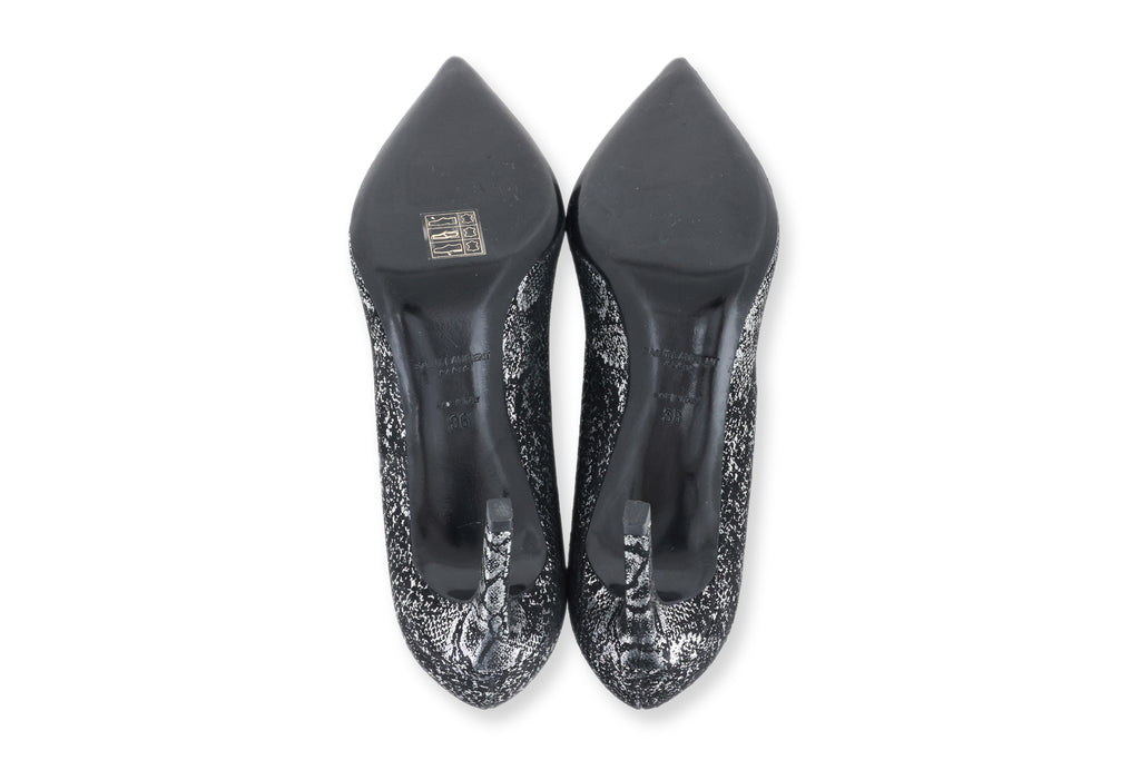 SAINT LAURENT - A PAIR OF SNAKE SKIN PRINT HEELS