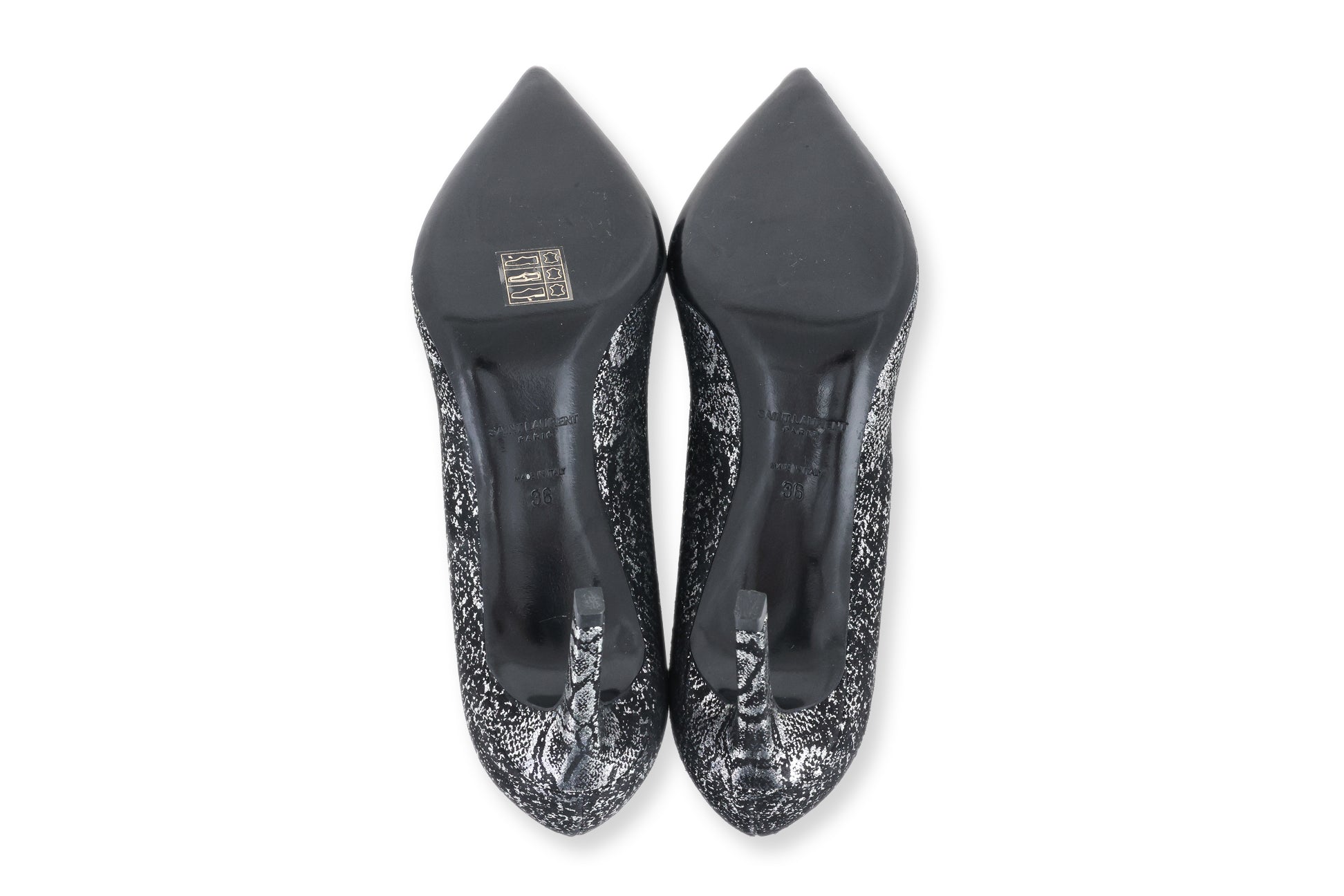 SAINT LAURENT - A PAIR OF SNAKE SKIN PRINT HEELS