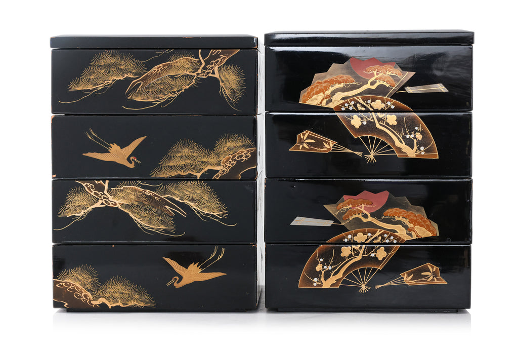 TWO JAPANESE JUBAKO LACQUER STACKING BOXES