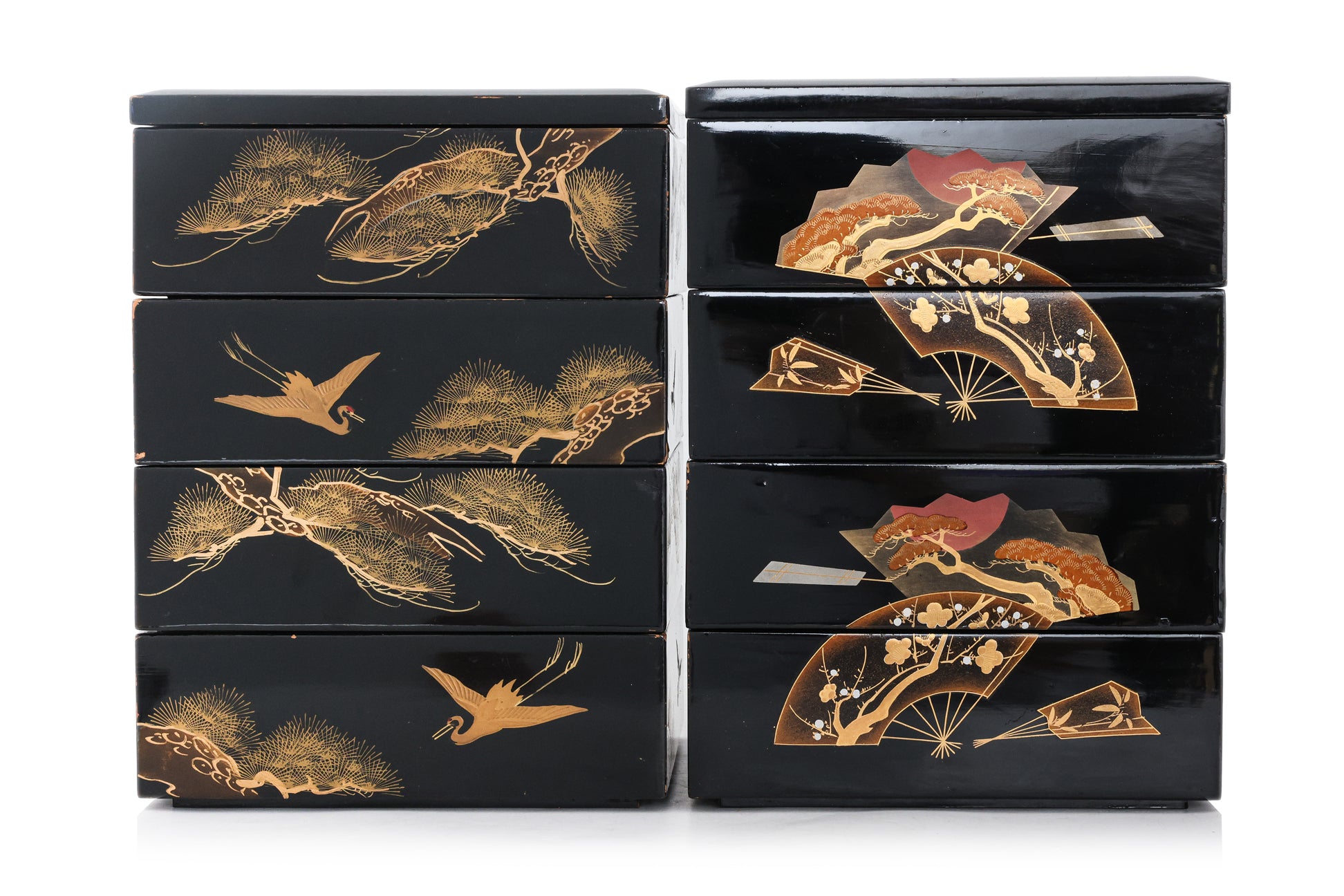 TWO JAPANESE JUBAKO LACQUER STACKING BOXES