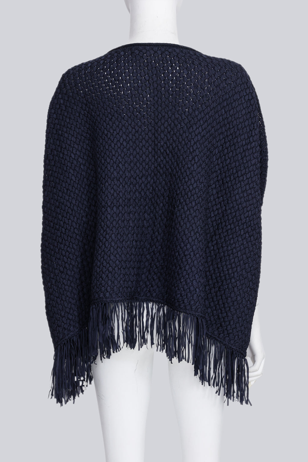 JUNYA WATANABE COMME DES GARCONS - A 2013 NAVY WOVEN PONCHO WITH TASSELS