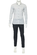 LANVIN - A WHITE AND GREY PATTERNED LONG SLEEVE SHIRT AND TROUSERS ENSEMBLE